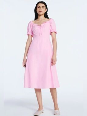 Scoop Pink Puff-Sleeve Midi Dress
